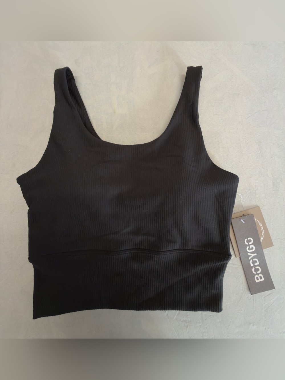 NWT BODYGO Black Ribbed Cropped Sports Bra / Tank Top".